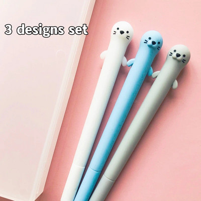 3db Cute Otters gél toll készlet 0,5 mm-es golyóstoll fekete színes tinta íráshoz irodai iskolai diákkellékek FC7283