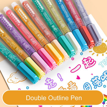 8 цвята Двойна контурна писалка Контурна линия Art Marker Pen Направи си сам Scrapbook Дневник Плакат Картичка Живопис Рисуване Графити Маркиращ инструмент