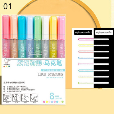 8 Χρώματα Διπλό Περιγράμματος Στυλό Γραμμή Περιγράμματος Μαρκαδόρος Τέχνης Μαρκαδόρο DIY Ημερολόγιο Αποκομμάτων Ζωγραφική Κάρτα αφίσας Σχέδιο Graffiti Highlighter