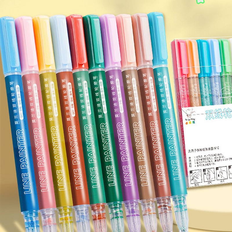 8 Χρώματα Διπλό Περιγράμματος Στυλό Γραμμή Περιγράμματος Μαρκαδόρος Τέχνης Μαρκαδόρο DIY Ημερολόγιο Αποκομμάτων Ζωγραφική Κάρτα αφίσας Σχέδιο Graffiti Highlighter