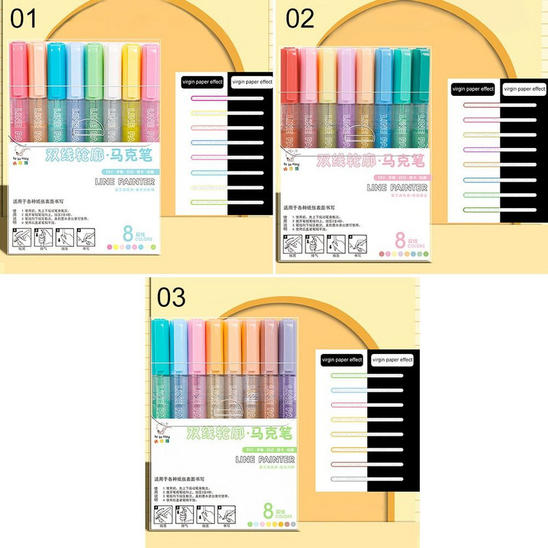 8 Χρώματα Διπλό Περιγράμματος Στυλό Γραμμή Περιγράμματος Μαρκαδόρος Τέχνης Μαρκαδόρο DIY Ημερολόγιο Αποκομμάτων Ζωγραφική Κάρτα αφίσας Σχέδιο Graffiti Highlighter