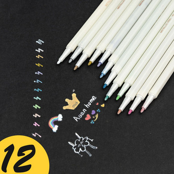 6/12 Χρώματα Ακρυλικό μεταλλικό μαρκαδόρο Scrapbooking Κάρτα χειροτεχνίας κατασκευής πινέλου Στρογγυλή κεφαλή στυλό σχεδίασης StationerySupplies