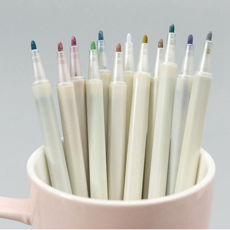 6/12 boja Akrilna metalna flomaster olovka za spomenare, rukotvorine, četka za izradu čestitki, okrugla glava, umjetnička olovka, pribor za crtanje