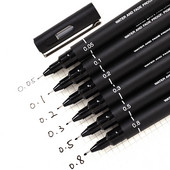 6pcs/lot Pin Drawing Pen Fineliner Ultra Fine Line Art Marker crna tinta 005 01 02 03 05 08 Micron Drawing Pen Office School Set