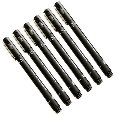 6pcs/lot Pin Drawing Pen Fineliner Ultra Fine Line Art Marker crna tinta 005 01 02 03 05 08 Micron Drawing Pen Office School Set