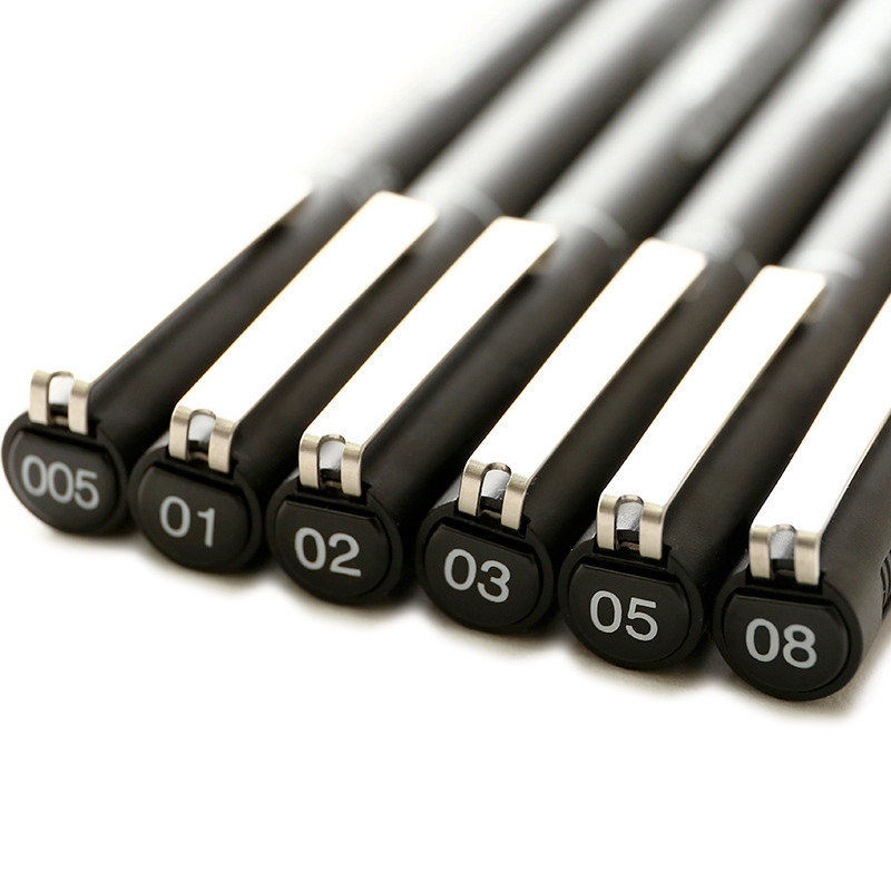 6pcs/lot Pin Drawing Pen Fineliner Ultra Fine Line Art Marker crna tinta 005 01 02 03 05 08 Micron Drawing Pen Office School Set