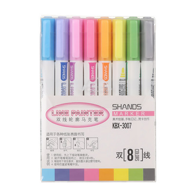 Divu līniju kontūra metāla marķieri Magic Shimmer Paint Paint Pildspalvas bērniem Pieaugušajiem Zīmēšanas Marķieris Pildspalva Māksla Glezniecības mācību piederumi