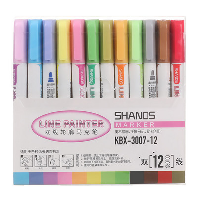 Divu līniju kontūra metāla marķieri Magic Shimmer Paint Paint Pildspalvas bērniem Pieaugušajiem Zīmēšanas Marķieris Pildspalva Māksla Glezniecības mācību piederumi