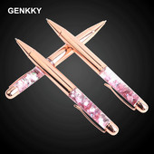GENKKY Stilo din aur roz Kawaii Pixuri cu bile de cristal de lux pentru școală, birou, cu curgere, cristal, folie de aur, pixuri cadou din metal, scris 0,7 mm