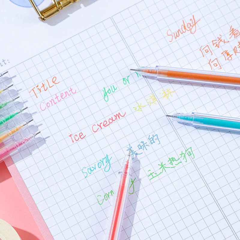 9gab./komplekts Gēla pildspalva Krāsaini šķidrās tintes uzpildīšanas stieņi 9 Krāsu rakstīšana Zīmējums Glezniecība Kawaii Rakstāmpiederumi Marķieri Krāsu izcelšanas pildspalvas