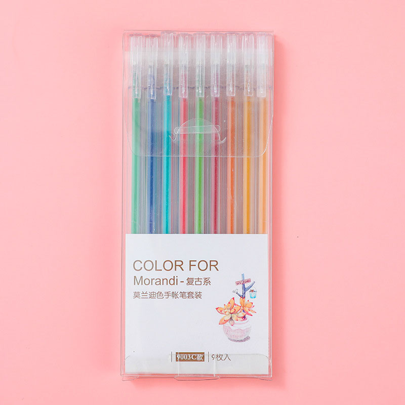 9gab./komplekts Gēla pildspalva Krāsaini šķidrās tintes uzpildīšanas stieņi 9 Krāsu rakstīšana Zīmējums Glezniecība Kawaii Rakstāmpiederumi Marķieri Krāsu izcelšanas pildspalvas