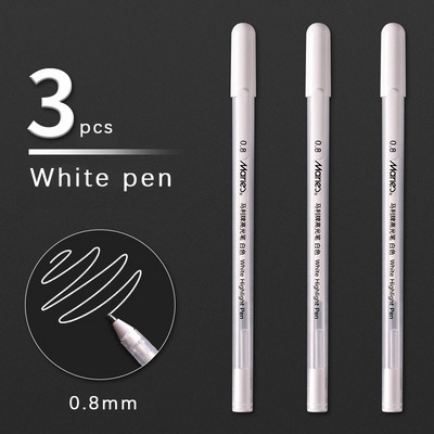 3 db 0,8 mm-es 1,0 mm-es 2,0 mm-es fehér tintás gél toll kiemelő jelölőtoll, finom hegy tanulói levélpapírokhoz, rajzművészethez, íráshoz iskolai kellékekhez
