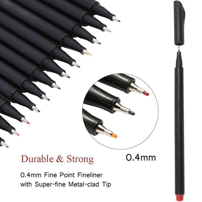 12 színű Finomító toll 0,4 mm-es Art Marker Fine Line Ceruza Iskolai Irodai Rajz Festés Tinta Színes Akvarell Irodaszerek