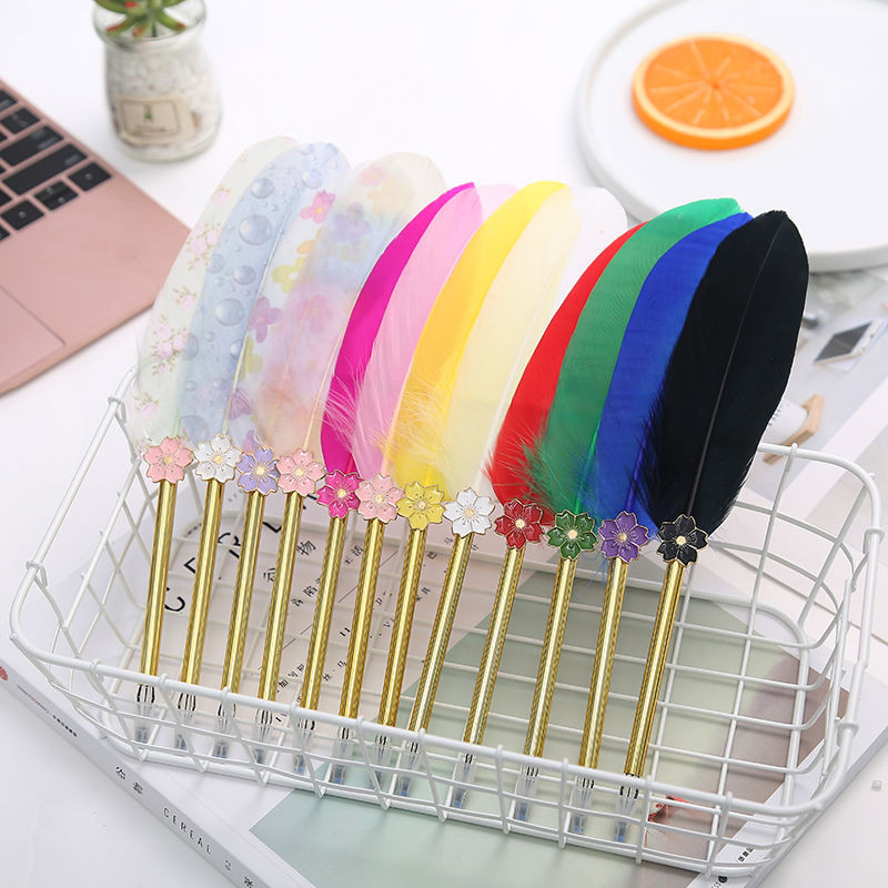 Daugiaspalvis retro plunksnos plunksnos kalakutienos plunksnos rašiklio rinkiniai įstrižai geliniai rašikliai Dovanų rašymo įrankiai Biuro reikmenys mokykloms