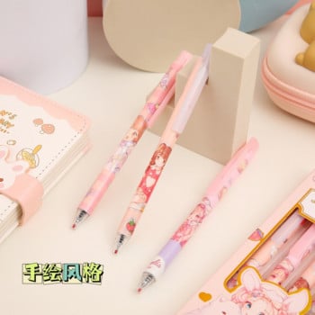 4бр. Creative Cartoon Cute Press Gel Pen Set Student Offices Black Pen Super Cute Kawaii Girl Heart Black Signature Pen