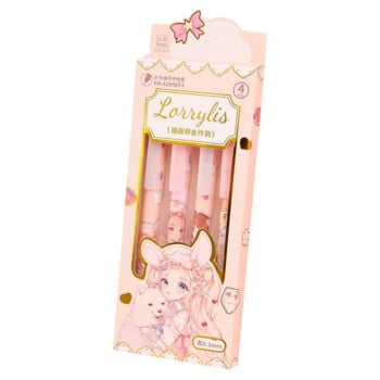 4бр. Creative Cartoon Cute Press Gel Pen Set Student Offices Black Pen Super Cute Kawaii Girl Heart Black Signature Pen