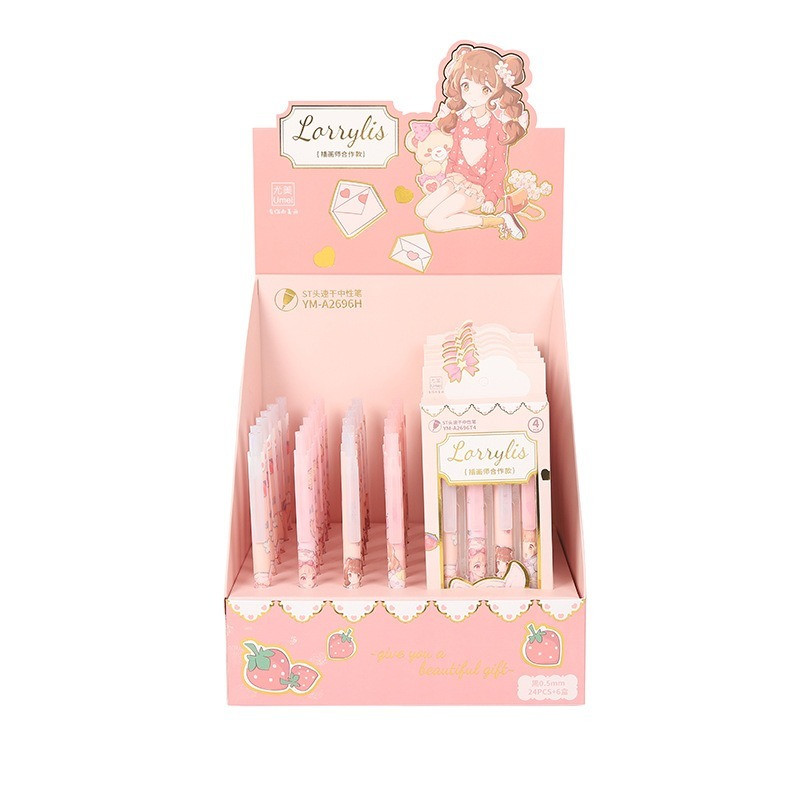 4kom Creative Cartoon Slatka press gel olovka Set Studentski pribor Crna olovka Super slatka kawaii djevojka Srce Crna olovka s potpisom