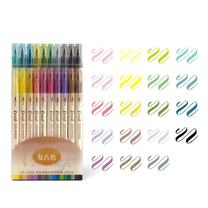 3 kom retro olovke s kistom u boji Set mekanih kistova Kaligrafija Dvostrani fini linijski natpisi Umjetnički crtež akvarelom koji se može miješati