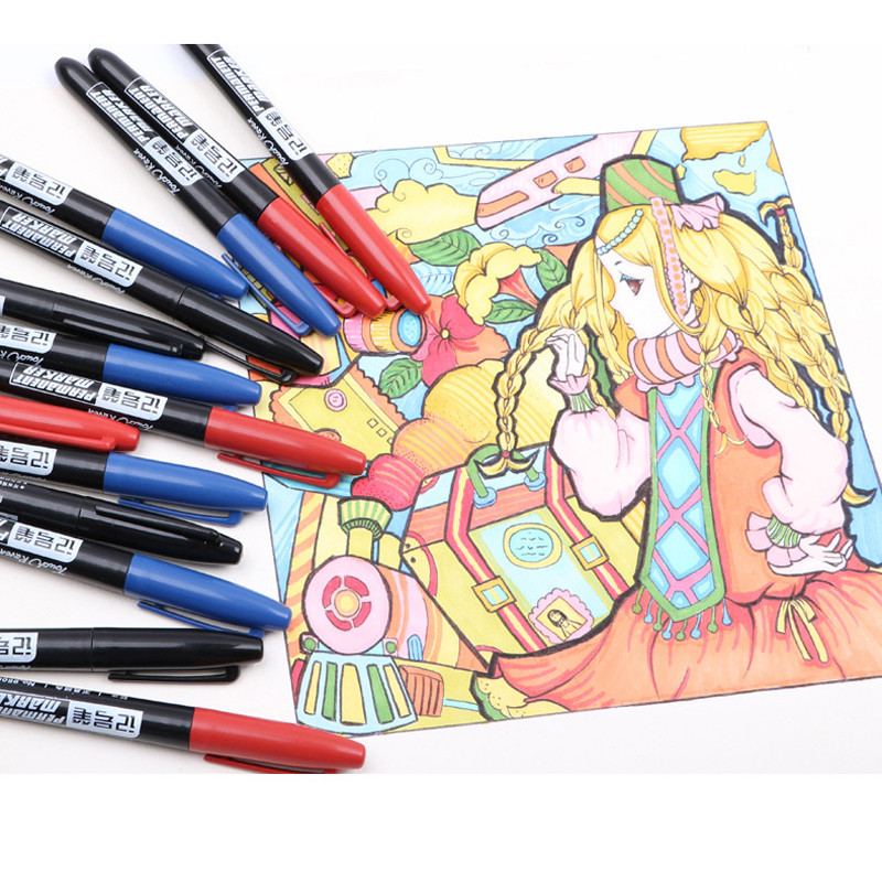 6PCS Markeri Crno Plavi Crveni Učenički kist za umjetničko slikanje Manga torba Školski pribor