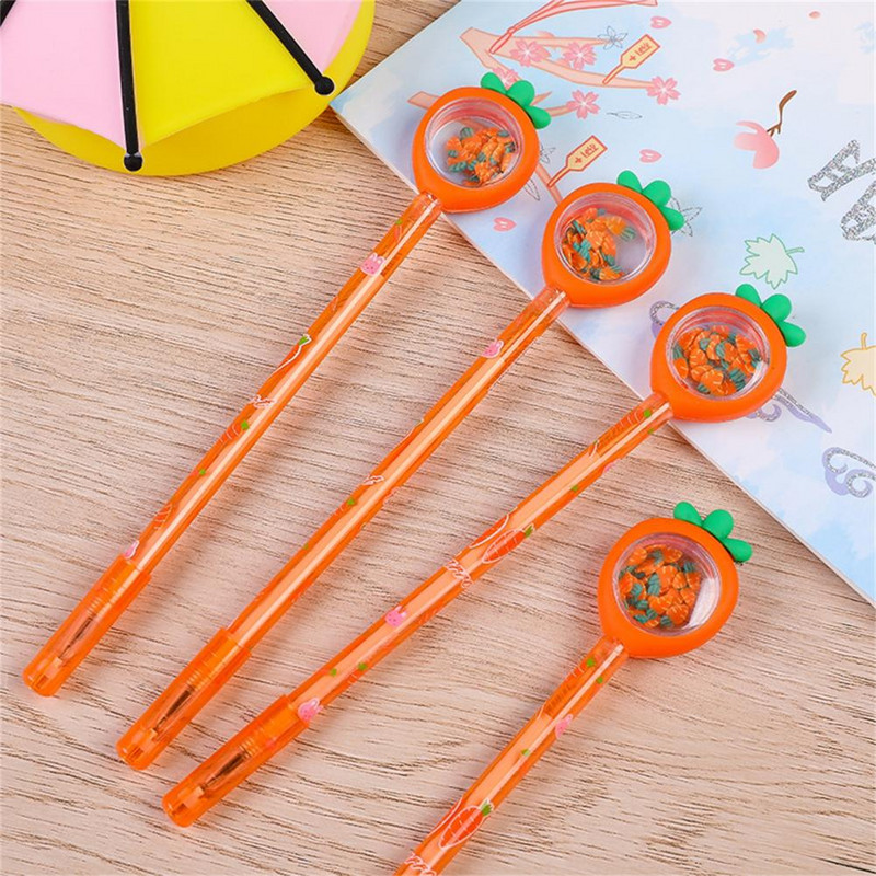 Plastikinis 10 vnt. madingas, netepantis parašas, oranžinis juodas rašalinis rašiklis, morkų dizainas studentams