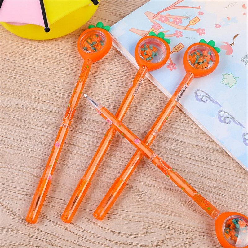 Plastikinis 10 vnt. madingas, netepantis parašas, oranžinis juodas rašalinis rašiklis, morkų dizainas studentams