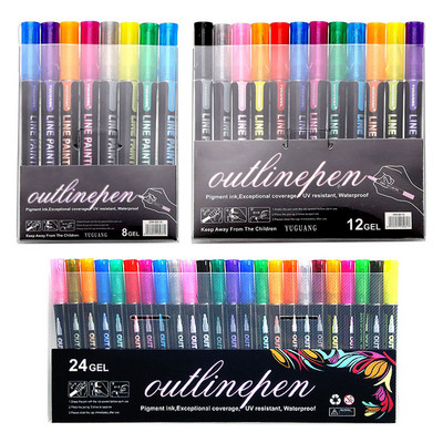 8/12/24 Obris dvostruke linije u boji Umjetnički marker Olovka Svjetlucavi svjetlucavi Highlighter DIY spomenar Dnevnik Poster Karte Slikanje Crtež