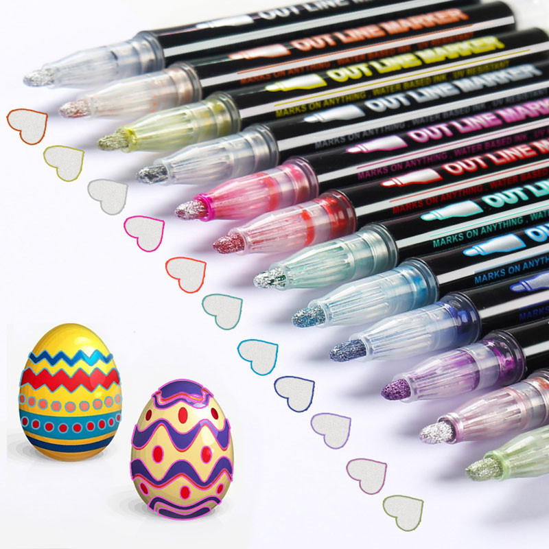8/12/24 Έγχρωμο Μαρκαδόρο Διπλής Γραμμής Περιγράμματος Μαρκαδόρου Στυλό Glitter Sparkle Highlighter DIY Κάρτες αφίσας ημερολογίου λευκώματος DIY Ζωγραφική Σχέδιο