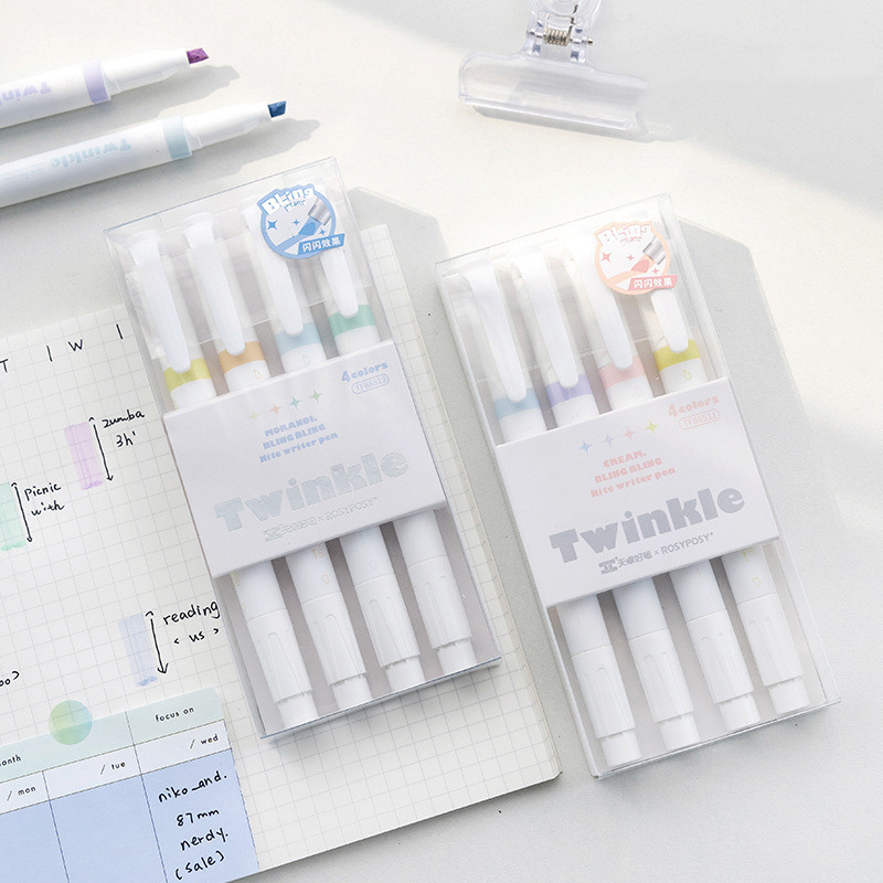 4kom set svjetlucavih umjetničkih flomastera u boji Bling Bling Double Ended Highlighter Liner za pisanje za album za crtanje Školski dnevnik F969