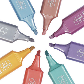 Morandi Highlighter Marker Water-based Pigment Single Head 8 Metallic Color Marker Pen Drawing Granticary Schools of Office