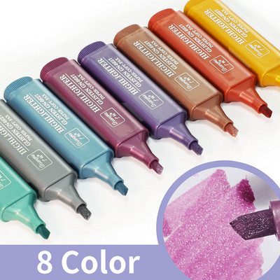 Morandi Highlighter Marker Water-based Pigment Single Head 8 Metallic Color Marker Pen Drawing Granticary Schools of Office