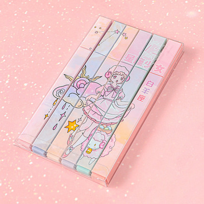 6 vienetų Lytwtw mielas Kawaii dvylikos mergaičių žvaigždynų paryškinimo įtaisas mokyklinių reikmenų dovana