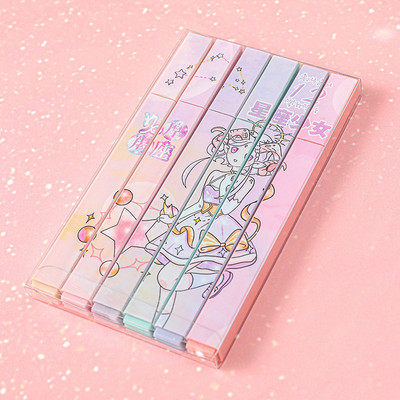 6 vienetų Lytwtw mielas Kawaii dvylikos mergaičių žvaigždynų paryškinimo įtaisas mokyklinių reikmenų dovana