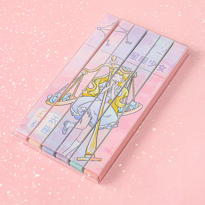 6 vienetų Lytwtw mielas Kawaii dvylikos mergaičių žvaigždynų paryškinimo įtaisas mokyklinių reikmenų dovana