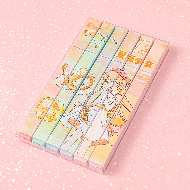 6 vienetų Lytwtw mielas Kawaii dvylikos mergaičių žvaigždynų paryškinimo įtaisas mokyklinių reikmenų dovana