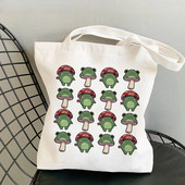 Geantă pentru cumpărături pentru femei, geantă Kawaii cu imprimeu cu ciuperci, Harajuku, pentru cumpărături, geantă pentru cumpărături din pânză, geantă de mână pentru fată, geantă de umăr