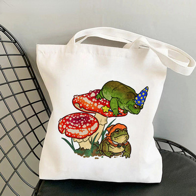 Geantă pentru cumpărături pentru femei, geantă Kawaii cu imprimeu cu ciuperci, Harajuku, pentru cumpărături, geantă pentru cumpărături din pânză, geantă de mână pentru fată, geantă de umăr