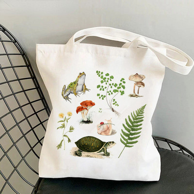 Geantă pentru cumpărături pentru femei, geantă Kawaii cu imprimeu cu ciuperci, Harajuku, pentru cumpărături, geantă pentru cumpărături din pânză, geantă de mână pentru fată, geantă de umăr