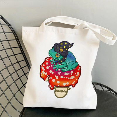 Geantă pentru cumpărături pentru femei, geantă Kawaii cu imprimeu cu ciuperci, Harajuku, pentru cumpărături, geantă pentru cumpărături din pânză, geantă de mână pentru fată, geantă de umăr