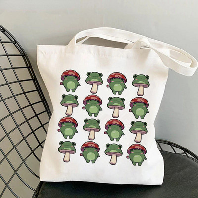 Geantă pentru cumpărături pentru femei, geantă Kawaii cu imprimeu cu ciuperci, Harajuku, pentru cumpărături, geantă pentru cumpărături din pânză, geantă de mână pentru fată, geantă de umăr