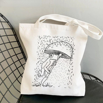 Geantă pentru cumpărături pentru femei, geantă Kawaii cu imprimeu cu ciuperci, Harajuku, pentru cumpărături, geantă pentru cumpărături din pânză, geantă de mână pentru fată, geantă de umăr