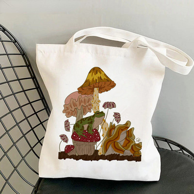 Geantă pentru cumpărături pentru femei, geantă Kawaii cu imprimeu cu ciuperci, Harajuku, pentru cumpărături, geantă pentru cumpărături din pânză, geantă de mână pentru fată, geantă de umăr