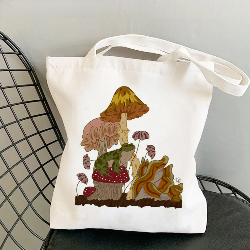 Geantă pentru cumpărături pentru femei, geantă Kawaii cu imprimeu cu ciuperci, Harajuku, pentru cumpărături, geantă pentru cumpărături din pânză, geantă de mână pentru fată, geantă de umăr