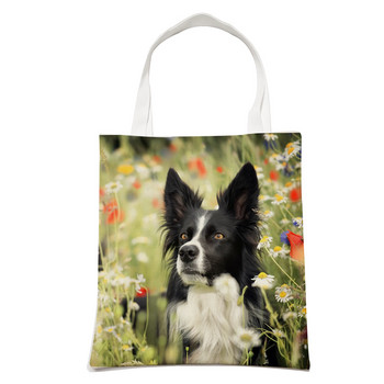 Casual Dog Cute Scotland Border Collie Women Τσάντα αγορών Fashion Pet Animal Tote τσάντα ώμου για μαθητή αναδιπλούμενη επαναχρησιμοποιήσιμη