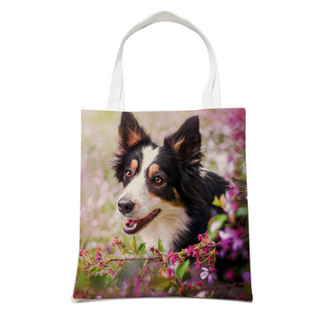 Casual Dog Cute Scotland Border Collie Women Τσάντα αγορών Fashion Pet Animal Tote τσάντα ώμου για μαθητή αναδιπλούμενη επαναχρησιμοποιήσιμη