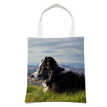 Casual Dog Cute Scotland Border Collie Women Τσάντα αγορών Fashion Pet Animal Tote τσάντα ώμου για μαθητή αναδιπλούμενη επαναχρησιμοποιήσιμη