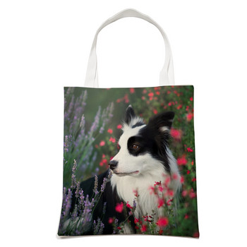 Casual Dog Cute Scotland Border Collie Women Τσάντα αγορών Fashion Pet Animal Tote τσάντα ώμου για μαθητή αναδιπλούμενη επαναχρησιμοποιήσιμη