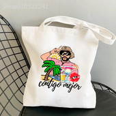 Bad Bunny Torbe za kupovinu na rame Ležerne velike ručne torbe Shopping UN VERANO SIN TI Glazbeni album Ručna torba Modna velika torba s printom