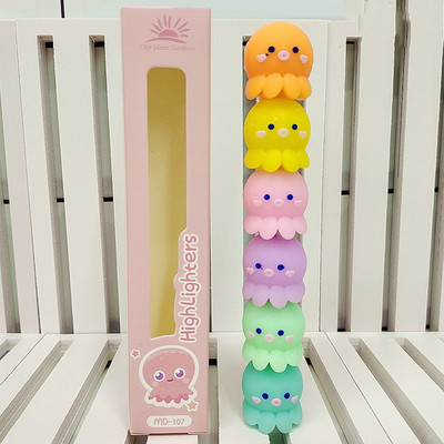 4/5/6 Spalvotas fluorescencinis rašiklis Kūrybinis mielas animacinis aštuonkojai paryškintuvai rašikliai vaikams Dovanos mokyklinės prekės Kawaii raštinės reikmenys