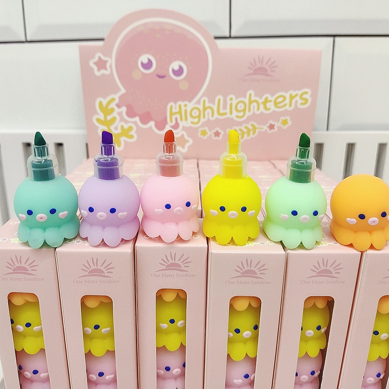 4/5/6 Spalvotas fluorescencinis rašiklis Kūrybinis mielas animacinis aštuonkojai paryškintuvai rašikliai vaikams Dovanos mokyklinės prekės Kawaii raštinės reikmenys