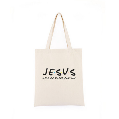 Geanta de pânză Iisus Creștin Negru Cumpărături Isus El va fi acolo pentru tine Geanta de tote Geanta de carte Geanta de mana cadou
